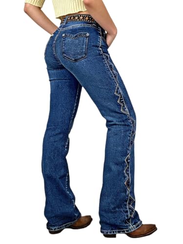 Flamingals Womens Mid Rise Bootcut Jeans Tummy Control Navy Blue M