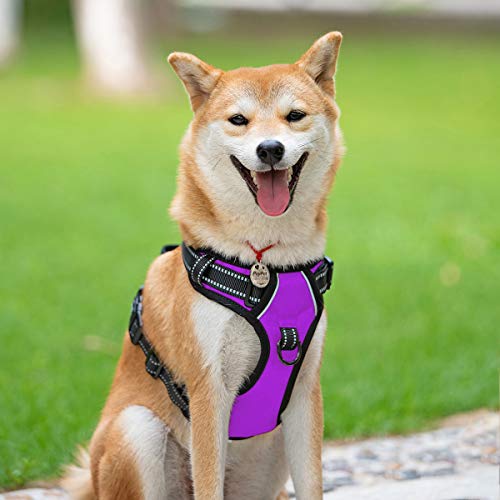 PoyPet-No-Pull-Dog-Harness-Reflective-Comfortable-Vest-Harness-with-Front-Back-2-Leash-Attachments-and-Easy-Control-Handle-Adjustable-Soft-Padded-Pet-Vest-for-Small-to-Large-Dogs-PurpleM