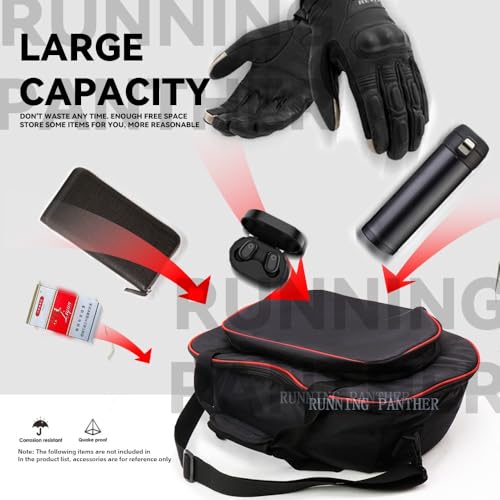 Alforjas interiores para motocicleta Chaoouyue, compatibles con Ducati Multistrada V4 y V4 S (2021), 2 unidades, tela negra con costuras rojas, cierre de cremallera miniatura 6