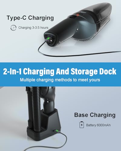Handheld Car Vacuum Cordless, 9500PA High Power Suction, 2 in1 Charging and Storage Dock, 1.23 lbs Lightweight, Type-C Charge, Hand Held Vacuum Cleaner for Car, Home, Office Desk