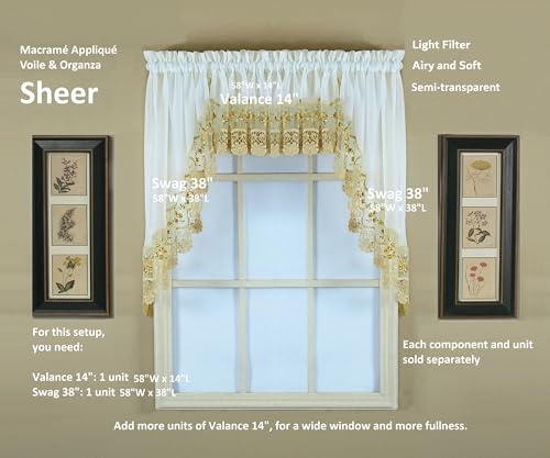 Today's Curtain, Vintage Macramé Organza Valance 14", Ecru/Gold, 58" W x 14" L by Today's Curtain - Image 5