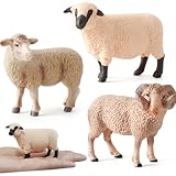 LOPUNER Modelo de Oveja Realista Beige Adorno Decorativo de Animal Simulado para Escritorio Figura de Oveja de Plástico para Decoración Infantil y Hogar