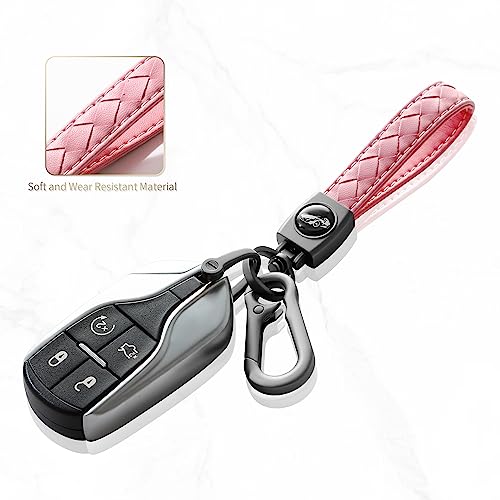 Image of Gkeygo Carabiner Keychain, Universal Heavy Duty Woven Handmade Leather Key Chain, Car Fob Key Keychains with 360 Degree Rotatable Snap Swivel and Anti-Lost D-Ring for Men and Women, Gunmetal - Pink