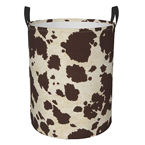 Kuoaicy Cow Print Circular Protable Storage Bin Organizer Round Basket For Laundry Hamper With Handles Bedroom Clothes Medium #TOP23