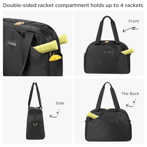 CHICECO Pickleball Tote Bag - Large Black Pickleball Bags for Women, Stylish Nylon Paddle Bag with Adjustable Strap, Stylish Padel bag for 2-4 Paddles and Shoes, Sports Gifts - Image 6