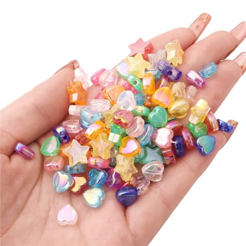 Anevous Pack of 95 Heart Beads and Star Beads, Loose Acrylic Beads, Colourful Star Beads, Heart Beads - Image 2