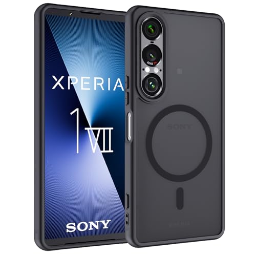 Vanrain Magnetisch Hülle für Sony Xperia 1 VII Kompatibel mit MagSafe, Handyhülle Stoßfest Kratzfest Mat Transluzente Rückseite Handyhülle, Schwarz