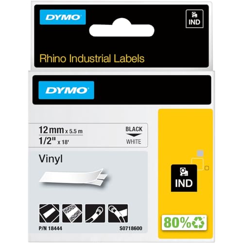 DYMO Ruban Vinyle RhinoPro 12mm adhésif ultra résistant noir sur blanc