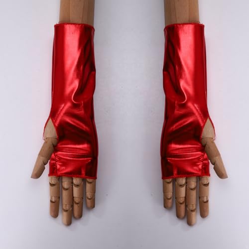 renvena Women Metallic Leather Gloves Performance Fingerless Arm Sleeve for Nightclub Dance Party2