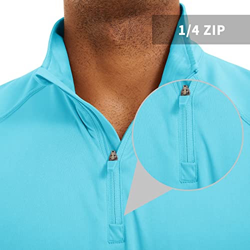 Crysully Men's Polo Shirts Long Sleeve Sun Shirts Upf 50+ Cycling Cooling Hiking Fishing 1/4 Zip Pullover Ice Blue #TOP5