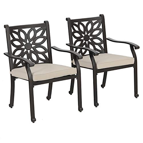 Sophia & William Patio Outdoor Dining Chairs Set of 2, Brown Cast Aluminum