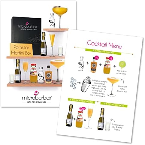 Pornstar Martini Cocktails Kit Gift Set featuring: 2 x Classic Pornstar Martinis, 2 x Passion Fruit Bellinis, 2 x Prosecco shots | Presented in a beautiful magnet-close gift box with recipe card
