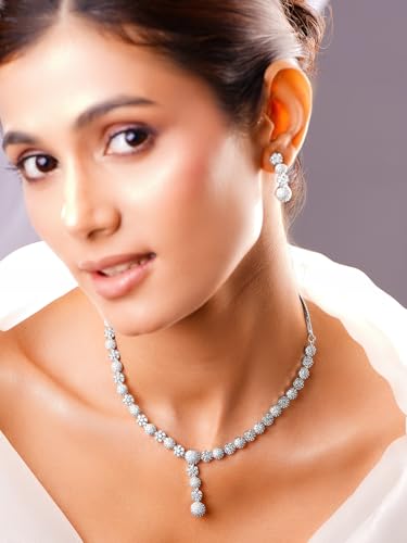 Image of Rubans Necklace Set American Diamond and Zirconia Statement Jewellery Gift for Women & Girls