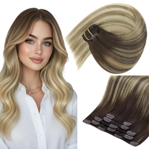Sunny Hair Clip in Hair Extensions Real Human Hair Blonde Ombre 12 Inch