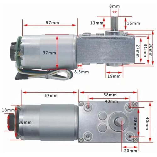 Moteur réducteur autobloquant à vis sans fin 12V 80rpm avec support de montage - 6