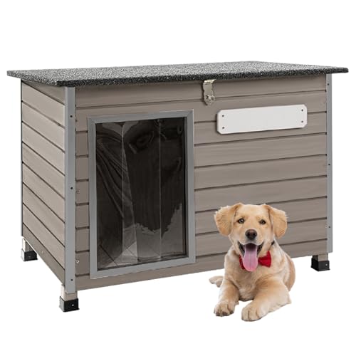 Dog House Outdoor,Chew-Proof Iron Frame Dog Kennel Weatherproof Natural Fir Wood Dog Houses with Removable Floors,Easy Assembly (34" L X 22" W X 25" H
