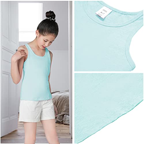 Image of QBK 6-16Years Girls Tank Top with Built in Bra Training Bras Cotton Camisole Built in Bra Undershirts with Shelf Bra