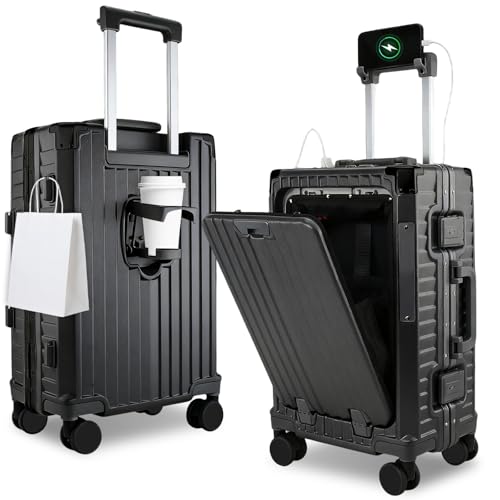 20-Inch Aluminum Carry-On Luggage with USB Charging