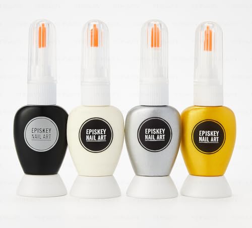 EPISKEY® Nail Art Design Dotting Painting Drawing UV Polish Brush Pen Tools Set Kit Nail Art Pack Of 4 (White,Black,Golden,Silver) (NAIL ART MIX)