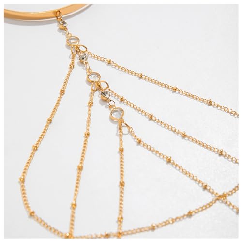 Rotaiboes Simple Crystal Bead Tassel Upper Arm Chain Bracelet Multi-layered Bikini Armlet Rhinestone Adjustable Open Arm Cuff Bangle Bracelets Summer Beach Body Jewelry for Women (Gold)