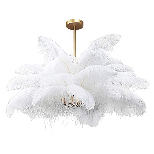 Lámpara Colgante de Pantalla Grande con Base E27 para Sala de Estar, Porche, Dormitorio, Pasillo, Restaurante. Plumas Blancas, 75 x 59 cm (Plumas Blancas, 100 x 59 cm).