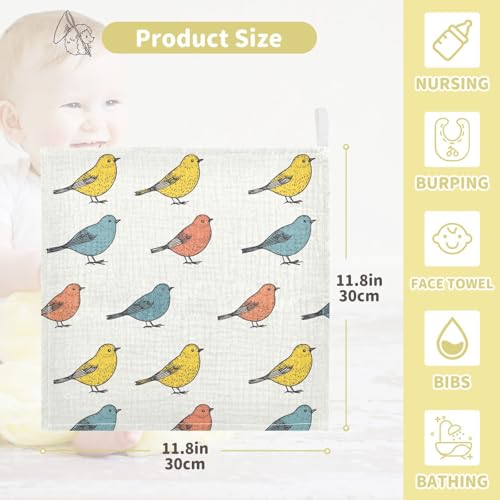 vvfelixl Baby Muslin Washcloths Colorful Cute Bird Baby Burp Cloths Cotton Babys Face Towel for Newborn Infants Boys Girls Soft and Absorbent 11.8 X 11.8 in, 3 Pack4