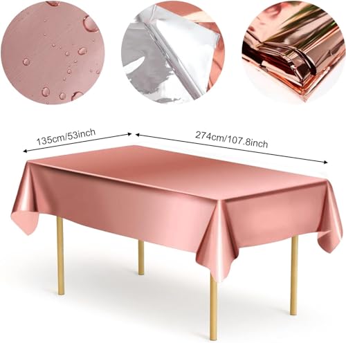 3 PCS Rose Gold Tablecloth for Rose Gold Birthday Decorations, Rectangle Metallic Tablecloths Plastic Pink Table Cloths for Parties, Wedding Valentine's Day Bachelorette Party Supplies, 54 x 108 Inch by PHOGARY - Image 3