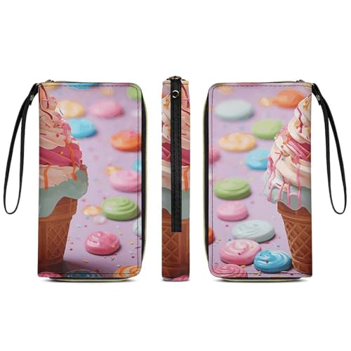 Many Colored Ice Cream Leather Wallet Smooth Zip Around Clutch Wristlet Travel Long Soft Purse for Women3
