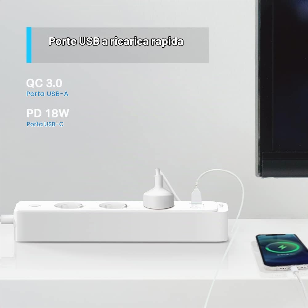 TP-Link Tapo P300 Ciabatta MultiPresa WiFi Intelligente,Controlla Separatamente 3 Prese, Ricarica Rapida USB da 18 W & Tapo L900-5 Striscia LED Smart Wi-Fi 5m