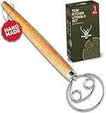 13 Inch Danish Dough Whisk Hook with Long Wooden Handle – Essential dough whisk, bread whisk & danish dough whisk for sourdough, artisan mixing & bread making – sourdough whisk & sourdough tools