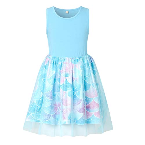 Girl Dress 8-9 Summer Sleeveless A Line Tutu Mesh Sundress Kids Teen Casual Children Clothing for Skater Holiday Trip Frocks