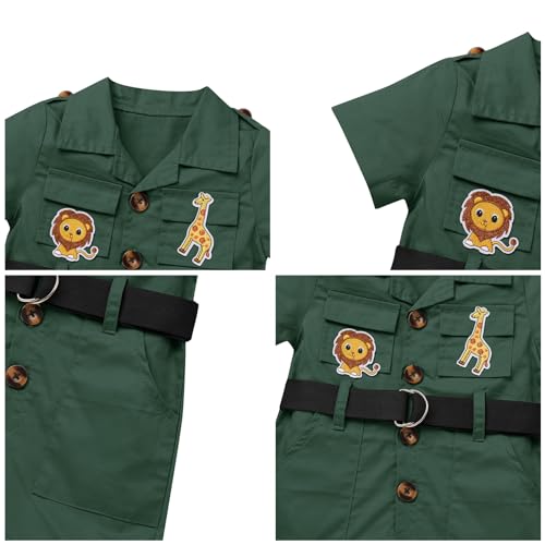 Infant Baby Girl Boy Safari Outfits One Piece Wild Animal First Birthday Jumpsuit with Hat Toddler Zookeeper Clothes3