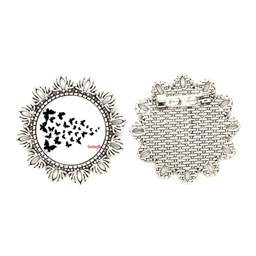 Broche de flores plateadas oscuras con mariposas tamaño mediano para chaquetas y vestidos