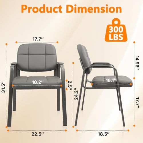 Image of CLATINA Classic Reception Chair with Padded Armrests and Sturdy Steel Frame, Ergonomic Guest Chair for Office Conference Waiting Meeting Room, Grey (8 Pack)