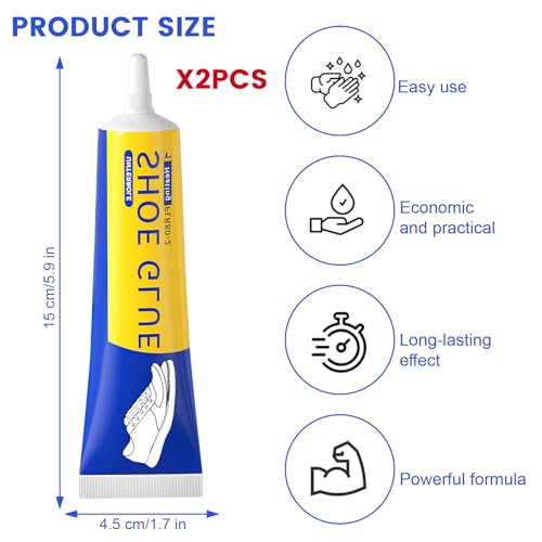 FairyPeach 2Pcs*60ml Schuhsohlenkleber, Schuhkleber Sohlenkleber Wasserfest, Kleber für Schuhsohlen, Schuhkleber Extra Stark, für Schuhen, Taschen, Gürteln, Lederjacken Verwendet Werden