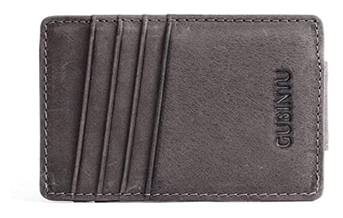Vintage Leather Slim Money Clip Wallet Small Credit Card Purse with Coin Bag Thin Pocket Clamp Cash Holder (Black)3