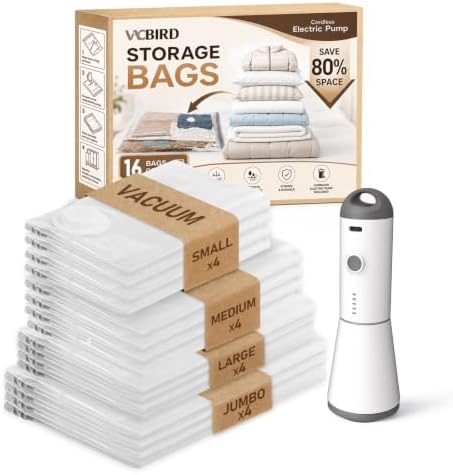 Vacbird Vacuum Seal Bags for Clothing, 16 Pack Vacuum Storage Bag...