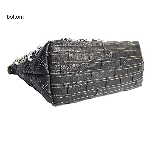 Image of Downupdown Genuine Leather Handbags for Women Designer Shoulder Bag 3D Floral Hobo Tote Bags Satchel Purses Crossbody Bag