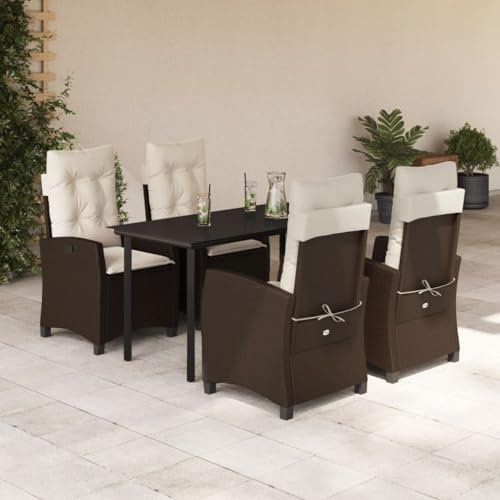 Set comedor de jardín, Tumbonas Jardin Exterior Sillas Jardin Exterior Banco Jardin Exterior Sillas Terraza Exterior Adecuado para Sala De Estar Piscina, 5 piezas y cojines ratán sintético marrón