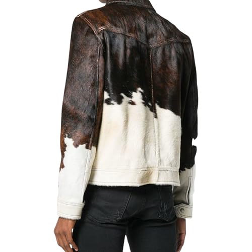 Men's Real Cow Hair on Leather Jacket, Cow Skin Print Pony Skin Coat, Casual2