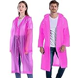 CeroPro Regenmäntel für Erwachsene wiederverwendbar – 2 Pack EVA wasserdichte Regenponchos mit Kordelzug Kapuze Regenjacken Männer Frauen Kunststoff-Regenausrüstung Disney Wandern Reisen (Pink)