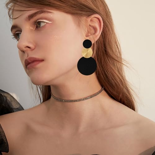 Handmade Long Round Alloy Dangle Drop Earrings - Statement 60s 70s 80s Vintage Gold Disk Round Disc Earrings - Boho Lightweight Summer Beach Jewelry Earring for Women4