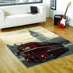 londonnien Bus Rug Retro Funky Big Smoke Red 120 x 160 cm Bedroom ...