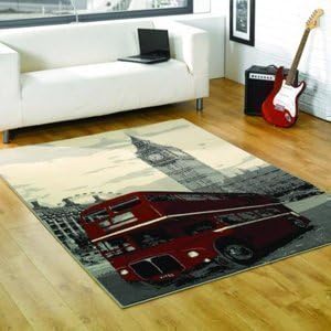 londonnien Bus Rug Retro Funky Big Smoke Red 120 x 160 cm Bedroom Lounge