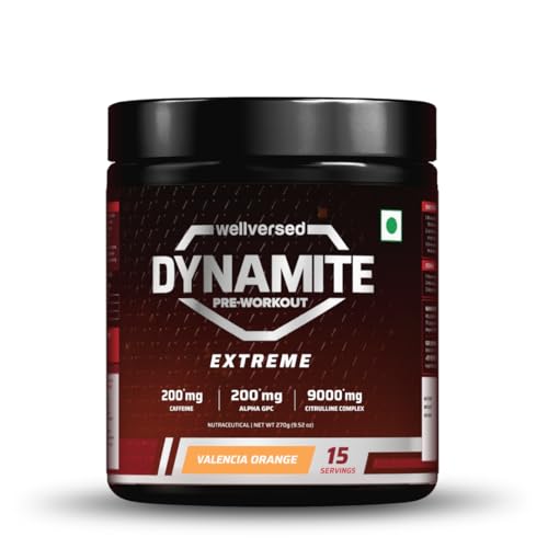 Image of Dynamite Extreme Pre Workout For Men (15 Serving, Valencia Orange) | High-Stim Pre-Workout | 9000mg Citrulline Complex | 200mg Alpha GPC | 200mg Caffeine | Not For Beginners | Pre Workout - 270g