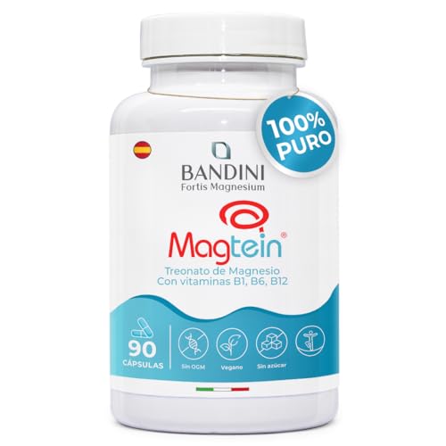 Bandini® L-Treonato de Magnesio Magtein® - 2000 mg Día con vitaminas B1, B6 y B12-90 cápsulas veganas - Alta Absorción - Magnesio Treonato para Memoria, Concentración, Claridad Mental y Sueño