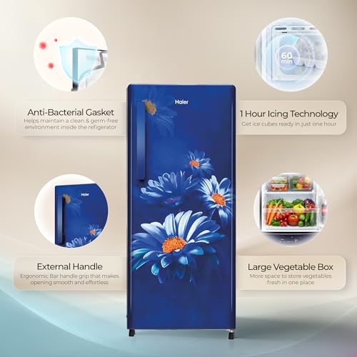 Image of Haier 190 L 2 Star Direct Cool Single Door Refrigerator with Fast Ice Making, Easy Clean Back, Large Vegetable Box (HED-202TMHA-N, Marine Hilton, 2026 Model)
