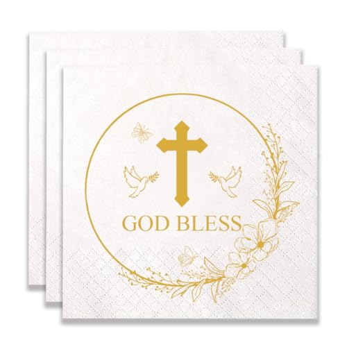 100 Pack of Cross Disposable Paper Napkins for Christian Baptism Religious Birthday Party Decoration