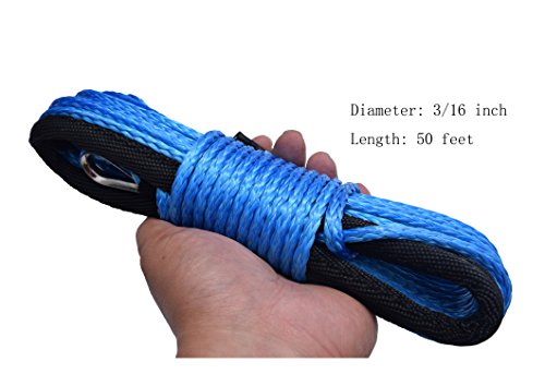 Qiqu Winch Rope 3/16 Inch Synthetic Winch Rope For Electronic Winch On Atv/Utv/Snowmobile With Sleeve And Thimble (3/16''X50Feet, Blue) #TOP3