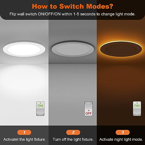 ZYC Recessed Lighting 6 Inch - 12W 1100LM LED Recessed Ceiling Light with Night Light，5CCT 2700K/3000K/3500K/4000K/5000K Selectable Ultra-Thin Lighting，Canless LED Recessed Light，Pack of 6(Black). by ZYC - Image 3
